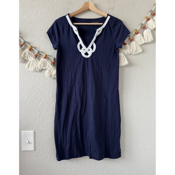 Lilly Pulitzer Brewster Cotton Navy V-neck Shirtdress Casual Resort Wear Beach S - Picture 1 of 9